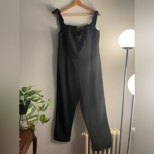 New Look Bardot Tie Sleeve Cropped Jumpsuit Size 14 Black